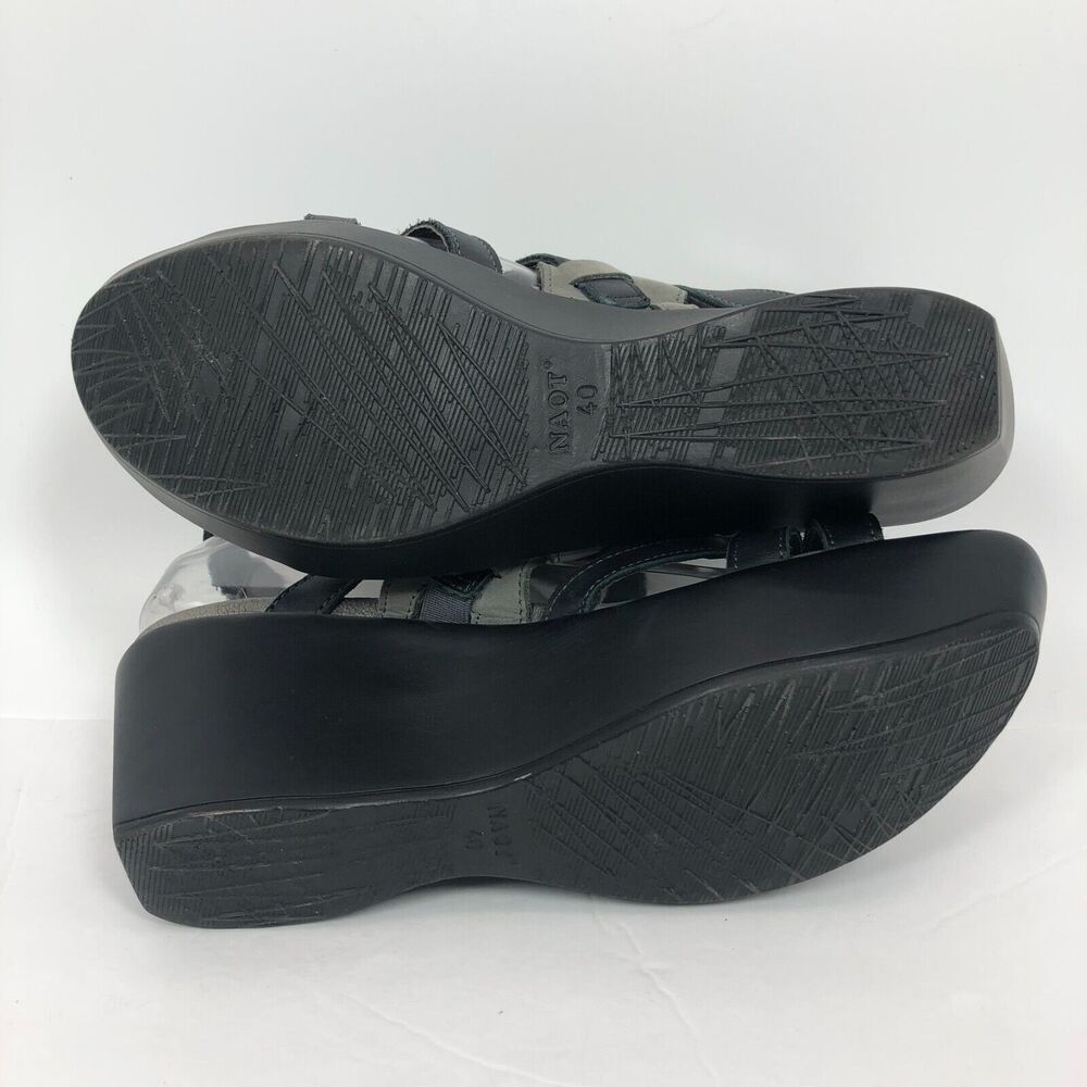 NAOT Platform Wedge Sandals 40 US 9-9.5 Prestige Leather Strappy Shoes Navy Blue - Picture 10 of 10